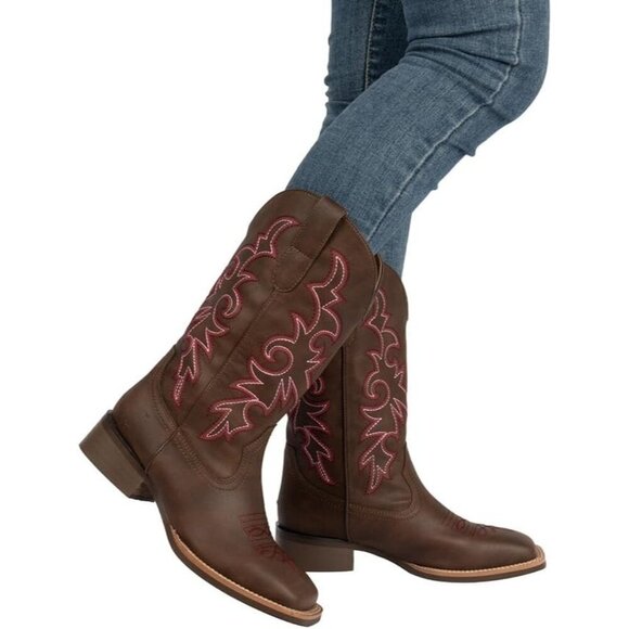 J's.o.l.e Women Dark Brown Cowboy Boot Square Toe Western Cowgirl Fashion Botte - Picture 5 of 9